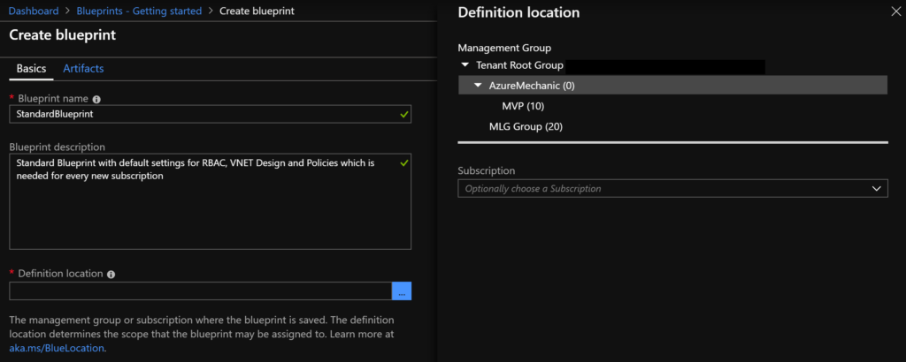 Azure Blueprint - Create blueprint
