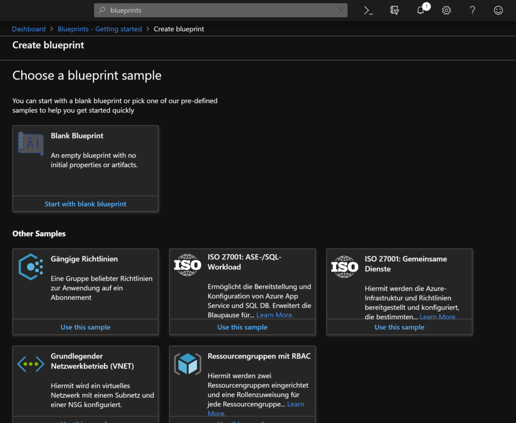 Azure Blueprints - Getting starting templates